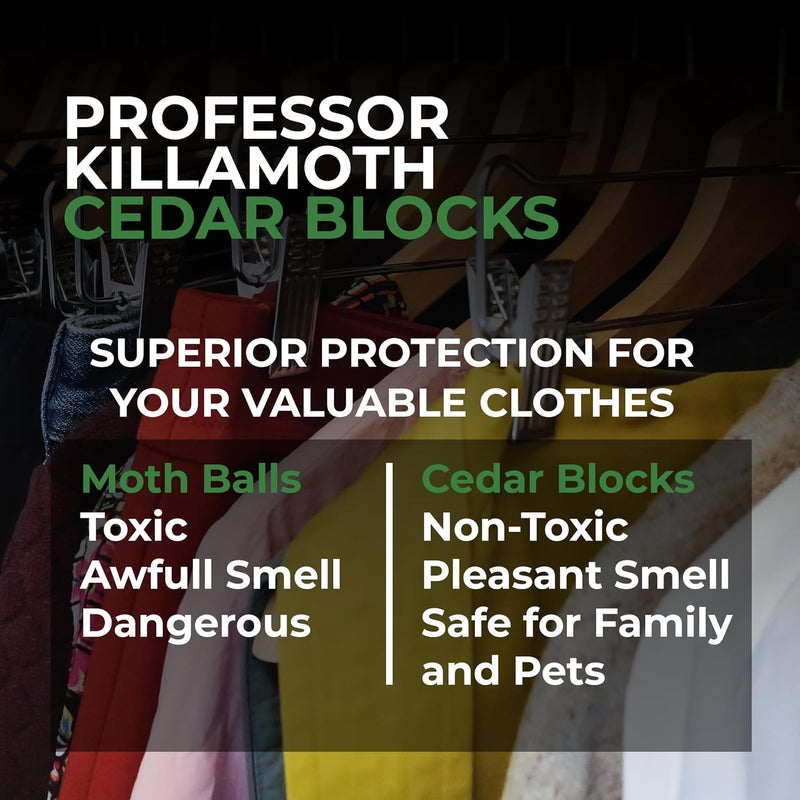 Professor Killamoth Cedar Blocks for Clothes Storage – Stop Clothes Damage - 10 Fresh Cedar Planks and Hangers to Protect Your Clothes - Image 5
